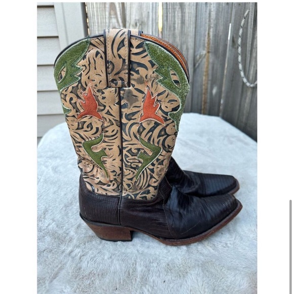 Frye Vintage Lizard Leather Snip Toe Cowgirl Boots womens 9.5 cowboy boot - Picture 2 of 5